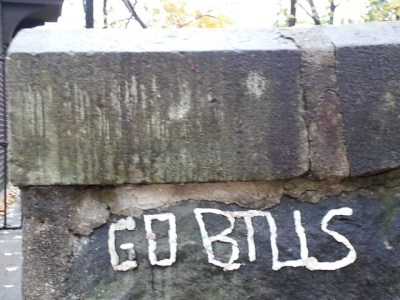 Chewing gum graffiti reading "Go Bills"