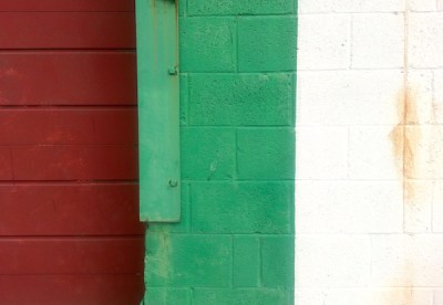 Garage wall in Italian red, green, and white