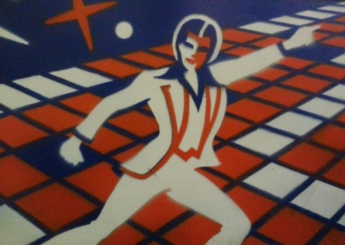 disco-themed pinball cabinet stencil