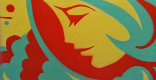 pinball cabinet stencil of woman's face