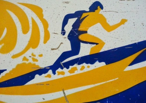 pinball cabinet stencil of surfer