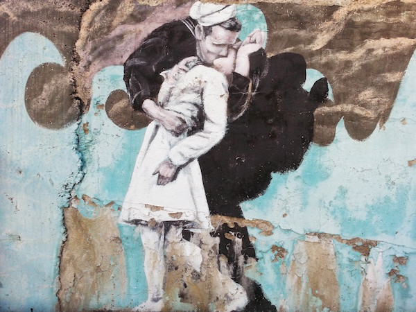 Detail of mural on the Bloomfield V.F.W. showing returning sailor kissing a nurse