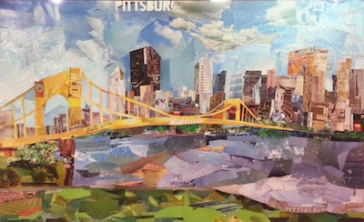 artwork of Pittsburgh skyline in cut paper