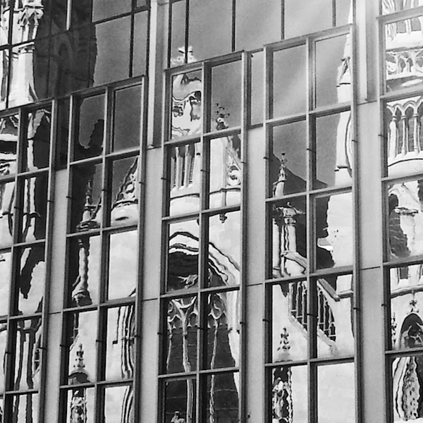 St. Paul's Cathedral in Pittsburgh reflected in mirrored glass