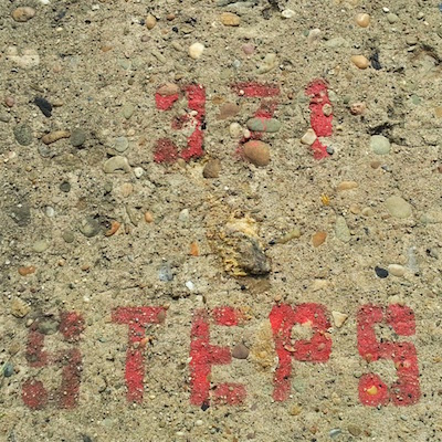 Stenciled marker reading "371 Steps" for Rising Main Way, Pittsburgh, Pa.