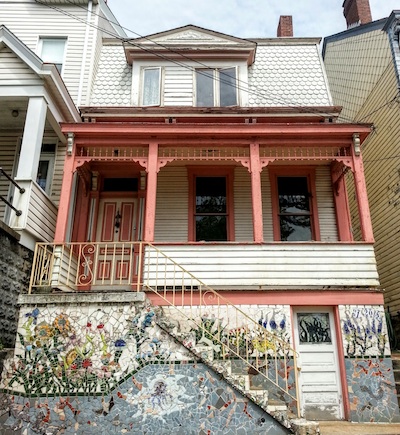 Victorian house in Pittsburgh, Pa. with mosaic on basement walls