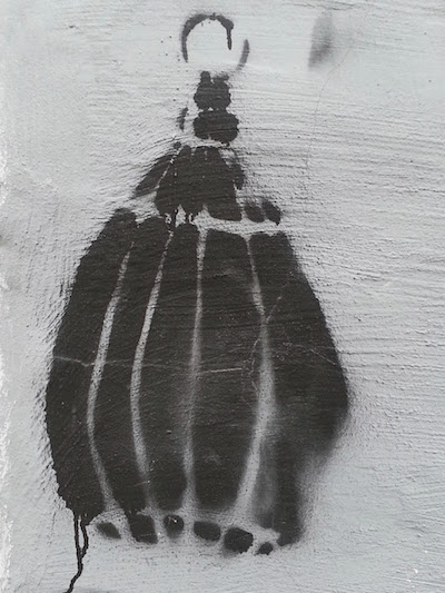 stencil graffiti of hand grenade, Pittsburgh, Pa.