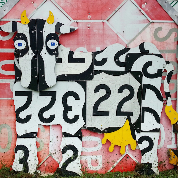 Meadville PennDOT sign sculpture fence detail of cow