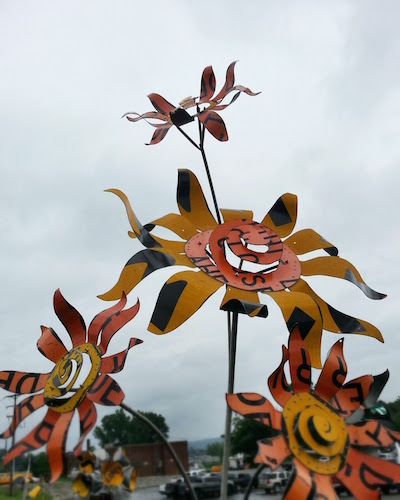 flower sculpture made from highway roadsigns, Meadville, PA