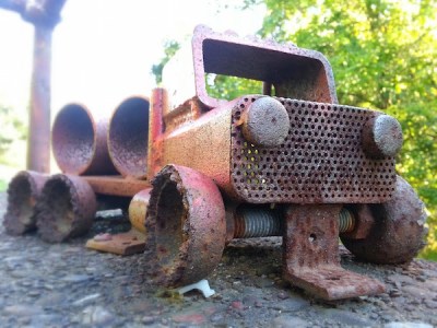 Homemade toy truck bolted to city steps in Pittsburgh, PA