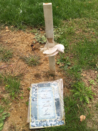 handmade grave with wooden post, white dove, and memory book, Highwood Cemetery, Pittsburgh, PA