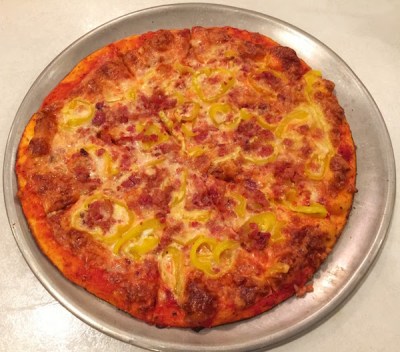 Phillippi's "Birdville Pie" with banana peppers and bacon