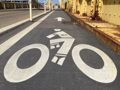 bicycle lane marker of Roberto Clemente, Pittsburgh, PA