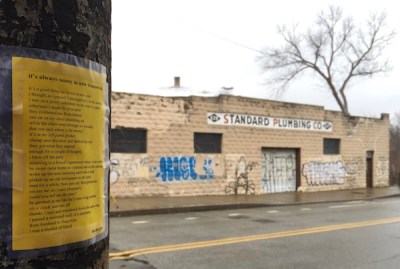 Photocopy of "It's Always Sunny in New Brunswick" by The Dirty Poet, taped to a light pole, Pittsburgh, PA