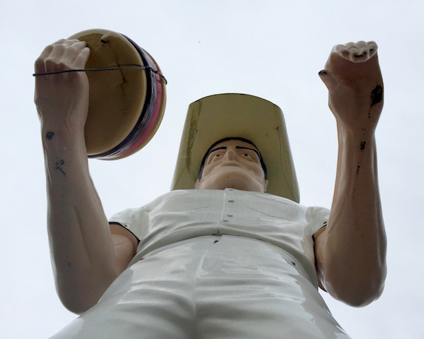 looking up at the giant fiberglass cowboy known as "Sam", Cadet Restaurant, Kittanning, PA