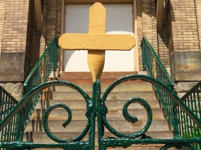Detail of cross on St. Michael's Orthodox Church entrance gate, Rankin, PA