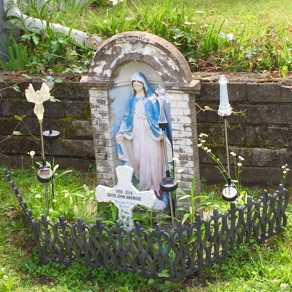 Mary statuette in front yard grass, Pittsburgh, PA