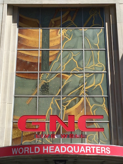 Mural of steelworker, downtown Pittsburgh, PA