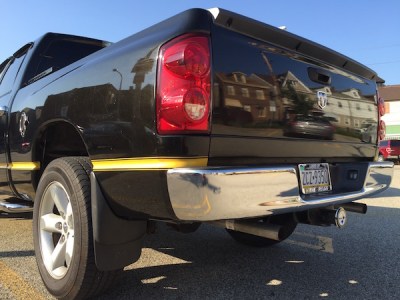 Ram pickup painted in Pittsburgh Steelers black and gold
