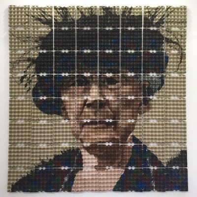 portrait of Mary Cassatt made from egg cartons by artist Verónica Arellano