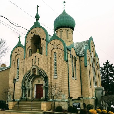 exterior view of onion-domed St. Nicholas Orthodox Church, Donora, PA