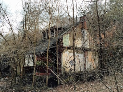 abandoned house covered in bare trees, Clairton, PA