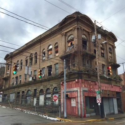 three-story late Victorian retail/apartment building, vacant and dilapidated, Monessen, PA