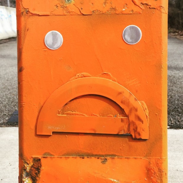 protractor glued to metal driving barrier, Pittsburgh, PA