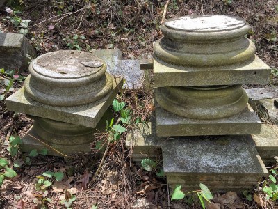 column bases from dismantled mausoleum, Pittsburgh, PA