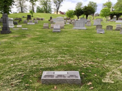 simple headstone with three names, Allegheny Cemetery, Pittsburgh, PA