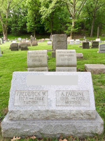 granite headstone with names for "father" and "mother", Allegheny Cemetery, Pittsburgh, PA