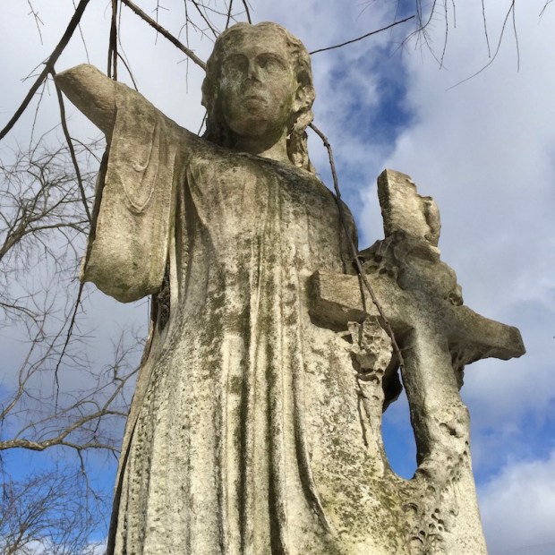 marble grave monument with details eroding, Allegheny Cemetery, Pittsburgh, PA