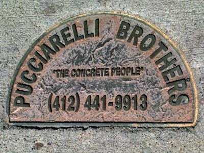 Pucciarelli Brothers brass sidewalk plaque, Pittsburgh, PA