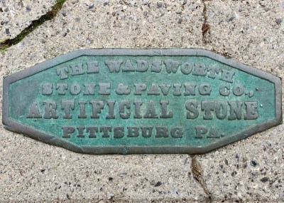 brass sidewalk stamp for The Wadsworth Stone & Paving Co., Pittsburgh, PA
