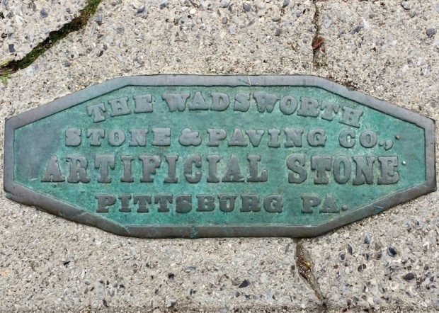 brass sidewalk stamp for The Wadsworth Stone & Paving Co., Pittsburgh, PA