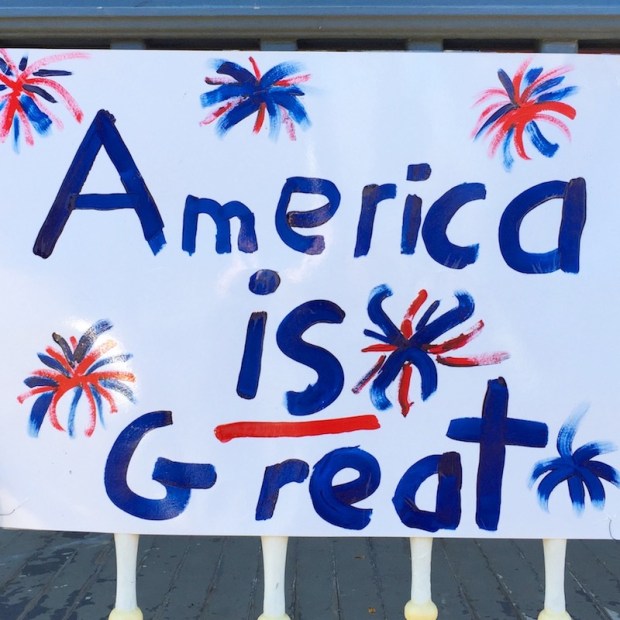 homemade poster reading "America is Great", Pittsburgh, PA