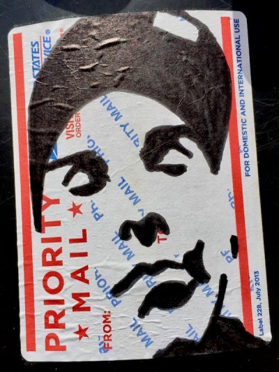 mail label portrait of man with baseball cap, Pittsburgh, PA