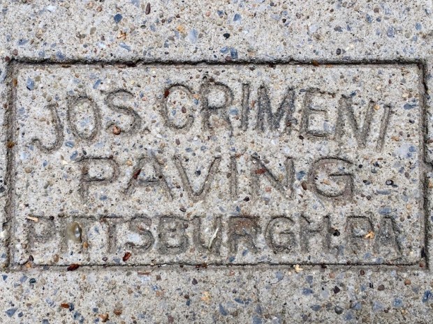 sidewalk stamp for Jos. Crimeni Paving, Pittsburgh, PA