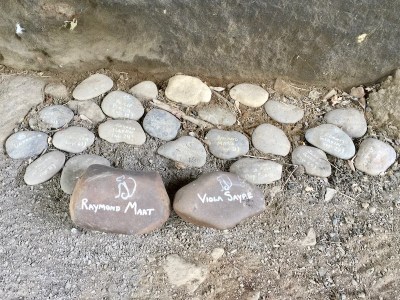 collection of river stones with barely-legible text written on them, Pittsburgh, PA