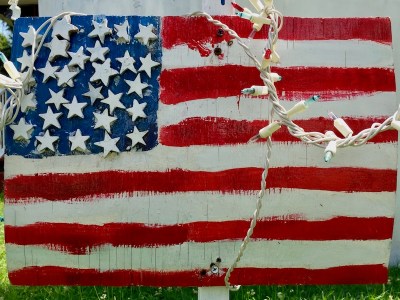 handmade wood cut American flag lawn decorations, Beaver, PA