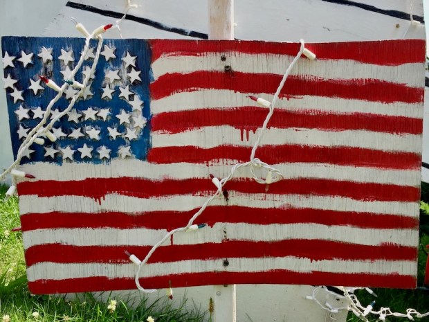 handmade wood cut American flag lawn decorations, Beaver, PA