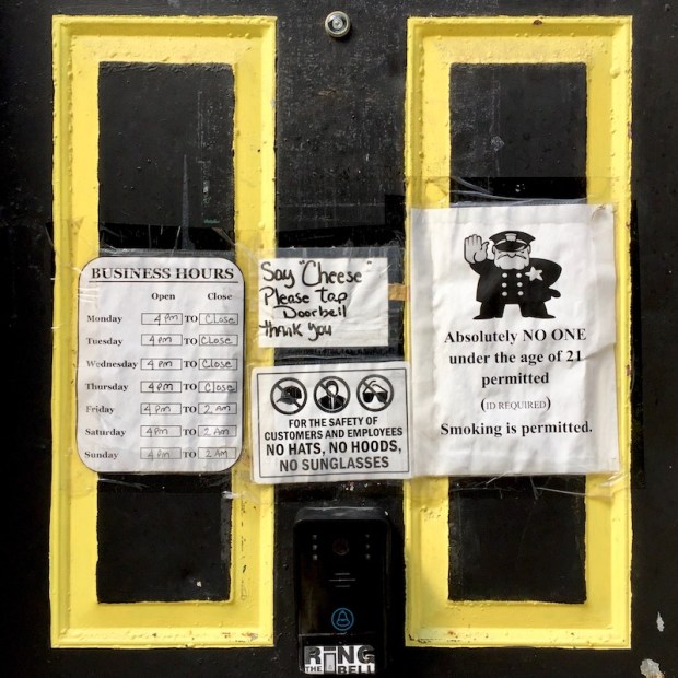 black tavern door with gold trim, Pittsburgh, PA