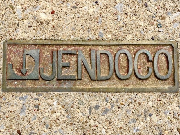 brass sidewalk plaque for Jendoco, Pittsburgh, PA