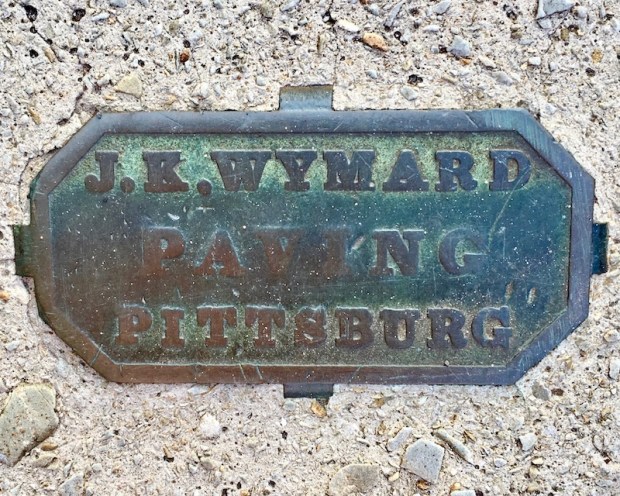brass sidewalk plaque for J.K. Wymard, Pittsburgh, PA