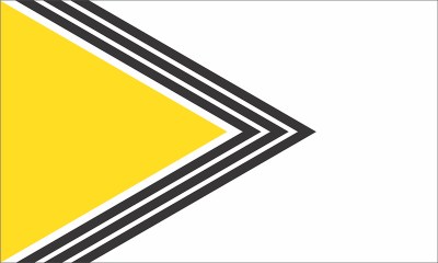 proposed Pittsburgh city flag by Ian Finch of military-looking gold triangle and angled black stripes