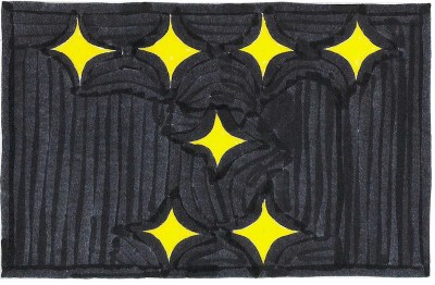 design sugestion for new Pittsburgh flag by Ray Strobel with seven gold hypocycloids in rows of four/one/two on a black field