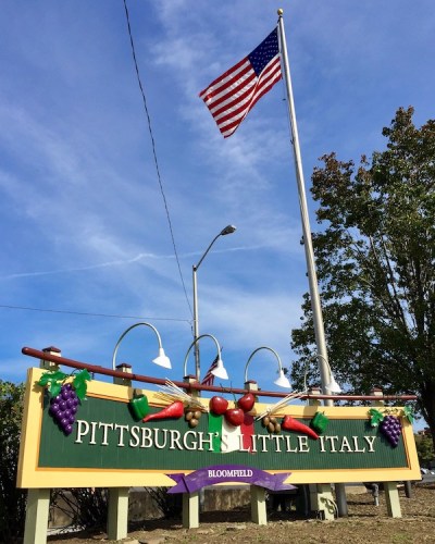 neighborhood sign for Bloomfield, "Pittsburgh's Little Italy"