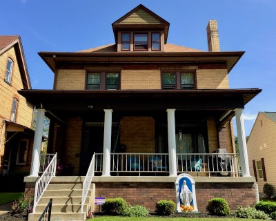 Mary statuette in front of house, New Brighton, PA