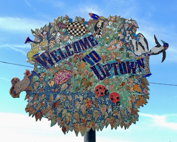 mosaic neighborhood sign for Uptown, Pittsburgh, PA