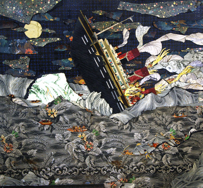 linoleum artwork depicting the sinking of the Titanic by Bill Miller